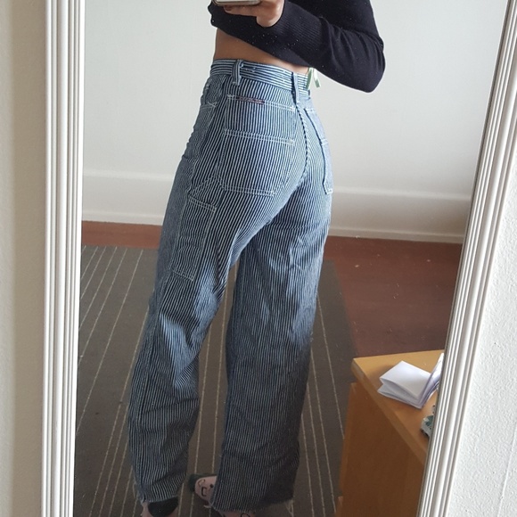 Denim - Blue and white striped wide leg jeans